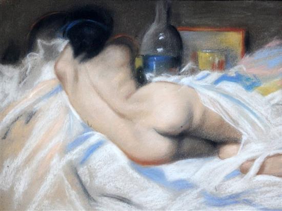 Charles Perron (French, 1893-1958) Reclining female nude, 13 x 17.75in.